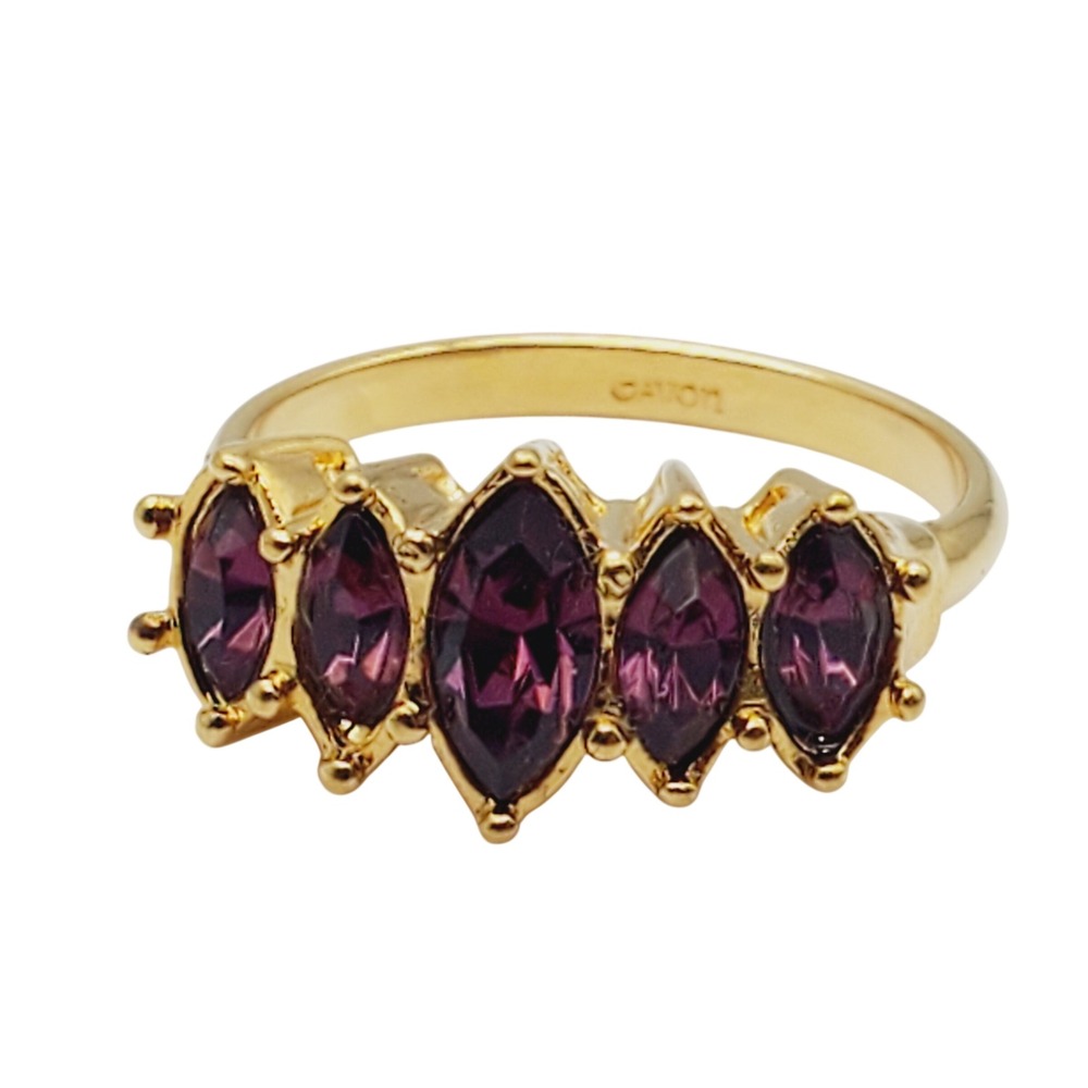 Avon Ring Purple Faux Marquis Sparkle Stones Gold Tone Vtg 1994 Size 9 February